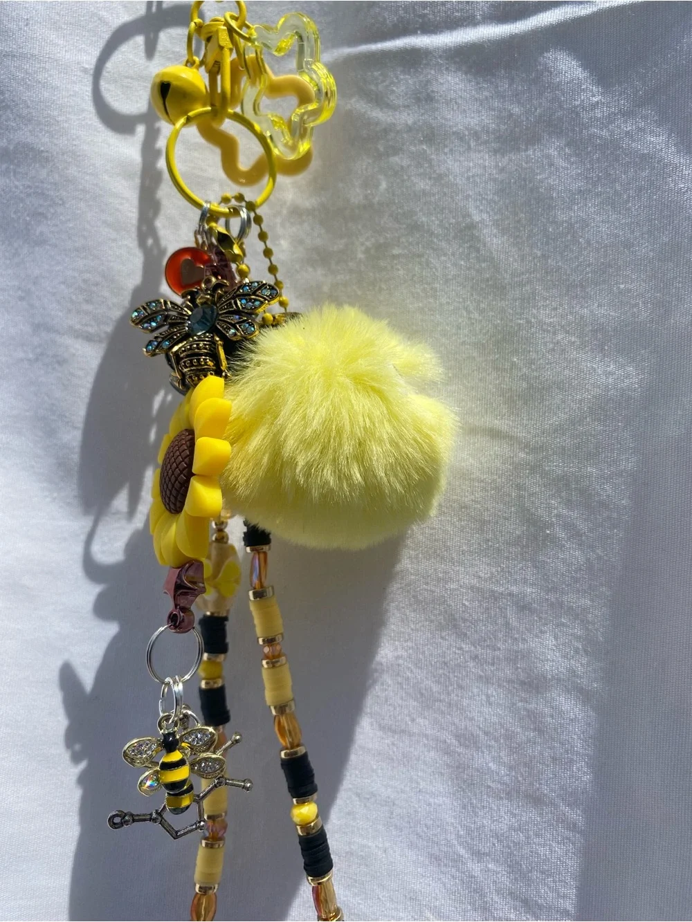 Yellow Queen Bee Pom-Pom Keychain